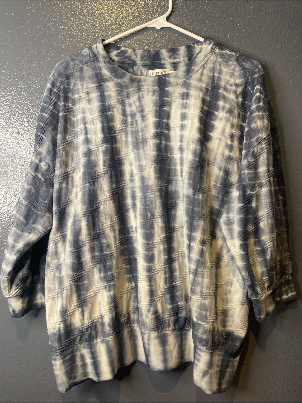 Terra & Sky Women’s 0X 14W Blue Tie Dye Textured Pullover Sweatshirt Top